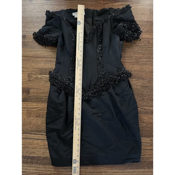 VTG Isabelle Allard Statement Strapless Beaded Black Dress Sz 42 France Pockets - Picture 3 of 12